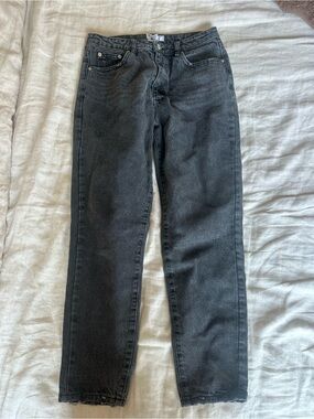 Princess Polly Women's Straight Leg Jeans - Washed Black